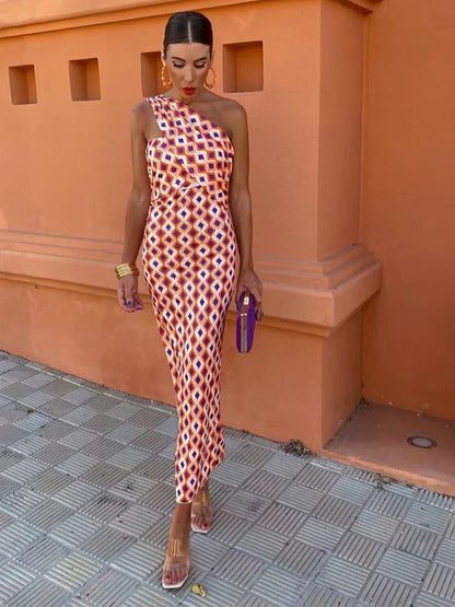Women’s One-Shoulder Printed Maxi Dress
