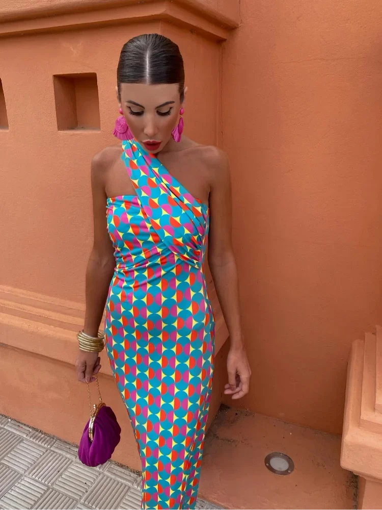 Women’s One-Shoulder Printed Maxi Dress