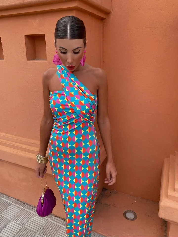 Women’s One-Shoulder Printed Maxi Dress