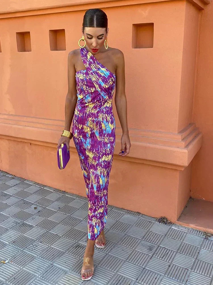 Women’s One-Shoulder Printed Maxi Dress