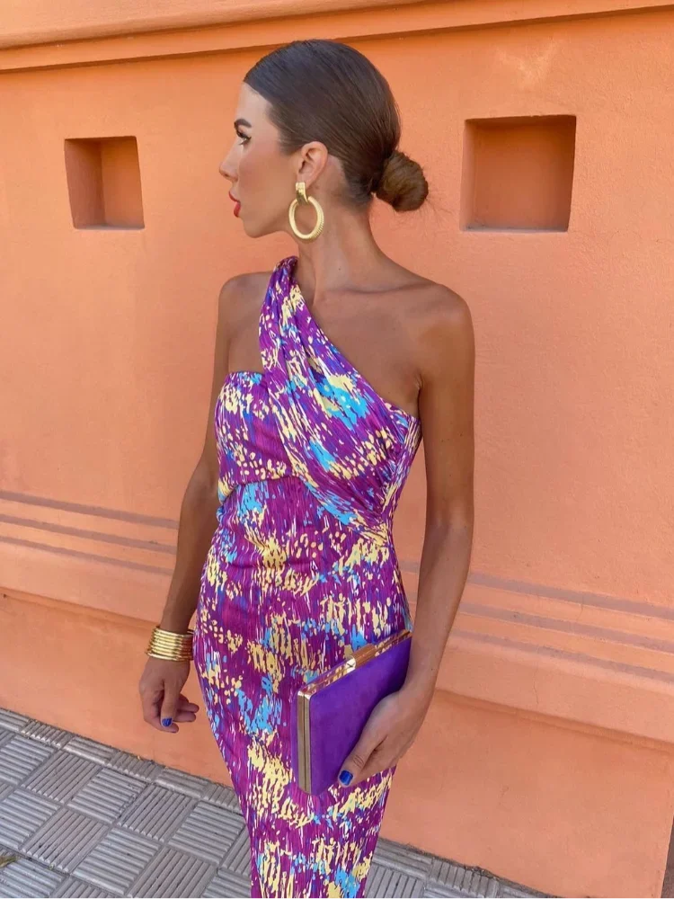 Women’s One-Shoulder Printed Maxi Dress