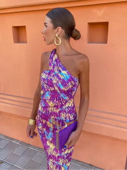 Women’s One-Shoulder Printed Maxi Dress