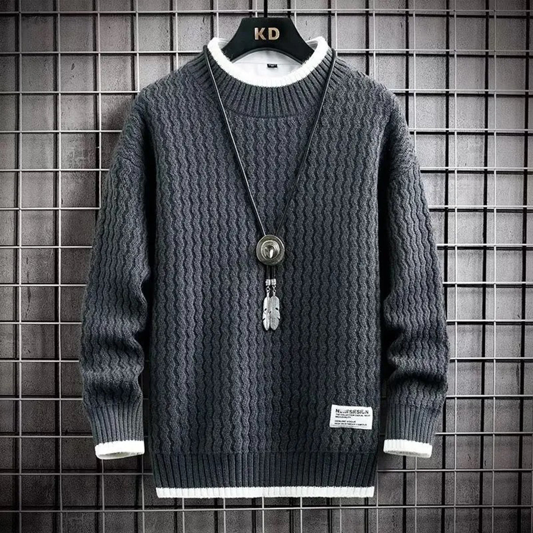 Wavy Textured Knit Men’s Sweater