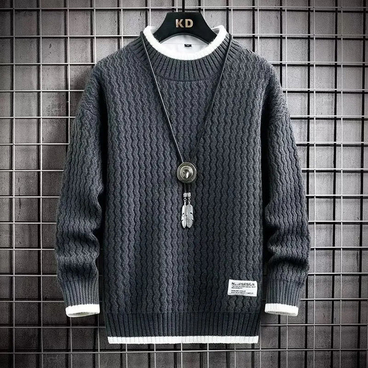 Wavy Textured Knit Men’s Sweater