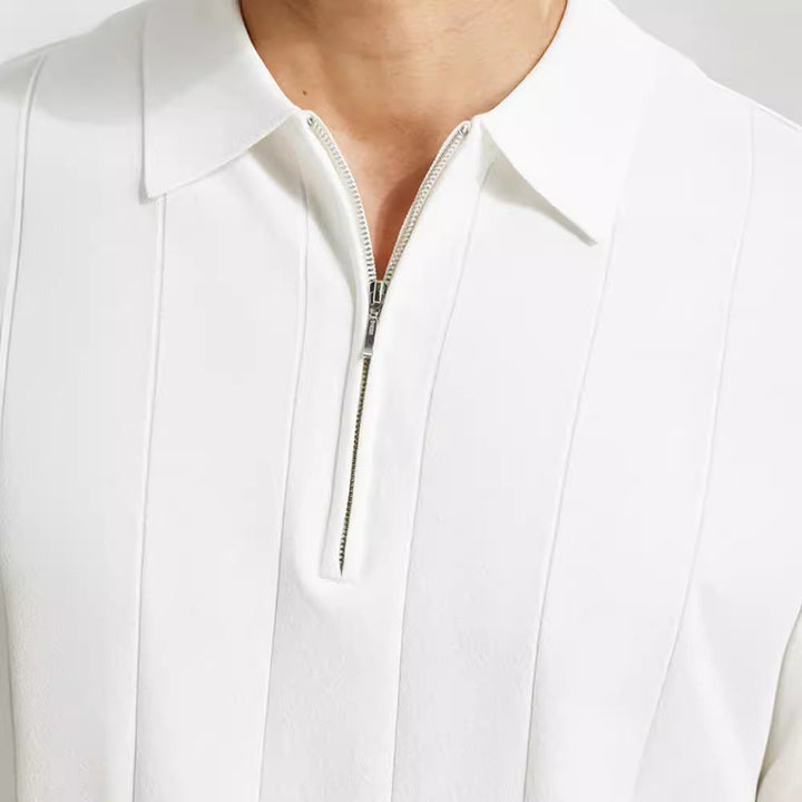 Kieran | Men’s Fine-Knit Quarter-Zip Vertical Stripe Polo