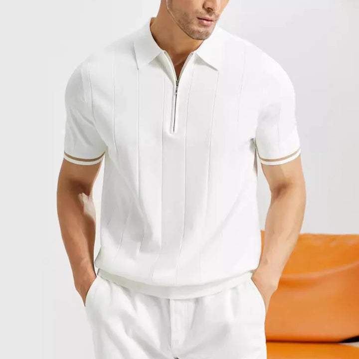 Kieran | Men’s Fine-Knit Quarter-Zip Vertical Stripe Polo