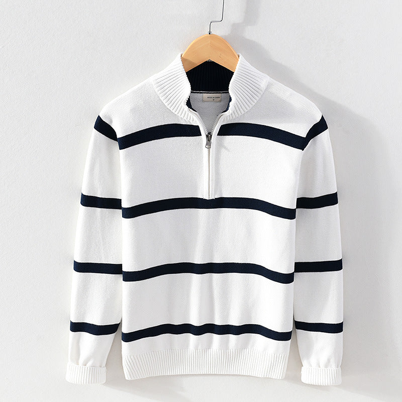 Striped Half-Zip Knit Sweater