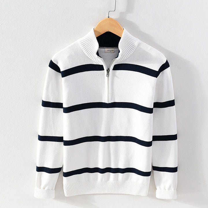 Striped Half-Zip Knit Sweater