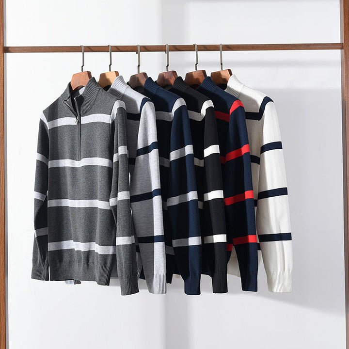 Striped Half-Zip Knit Sweater
