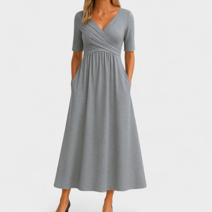 Women's Chic Midi Dress with V-Neck