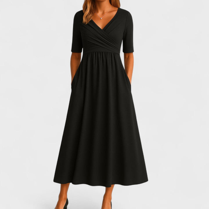 Women's Chic Midi Dress with V-Neck