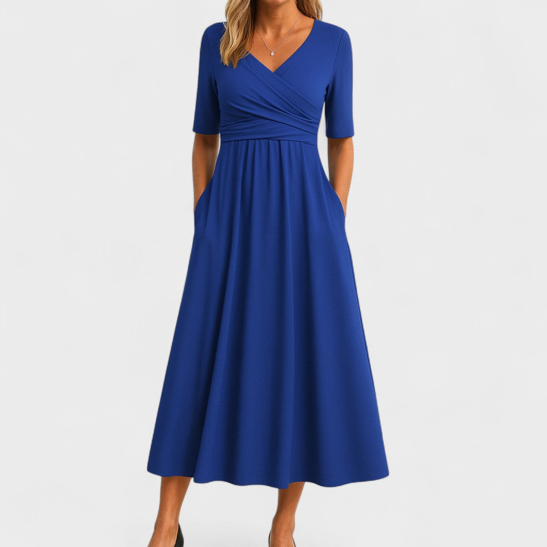 Women's Chic Midi Dress with V-Neck