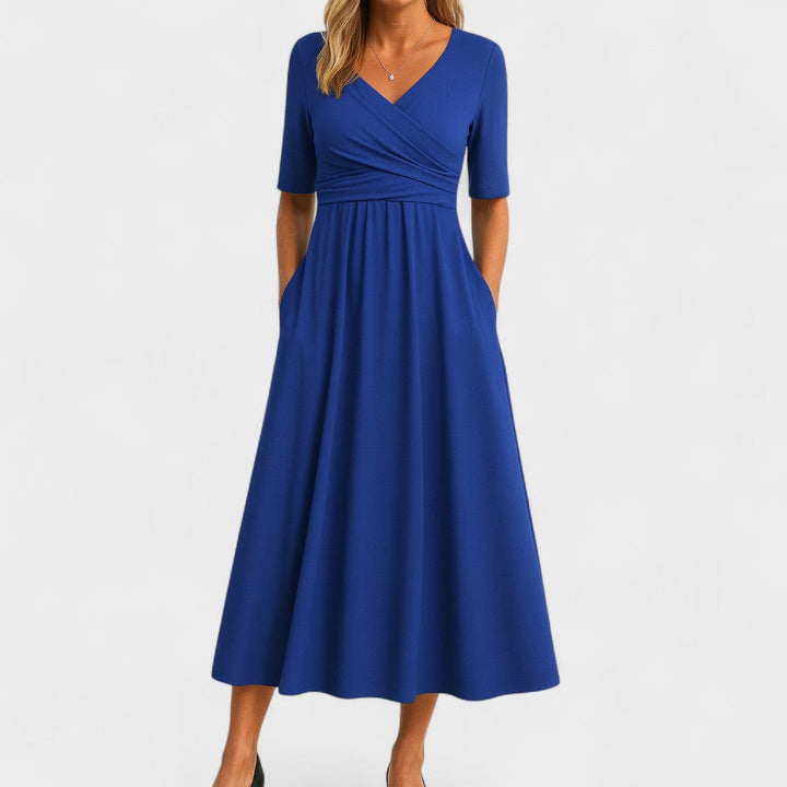 Women's Chic Midi Dress with V-Neck
