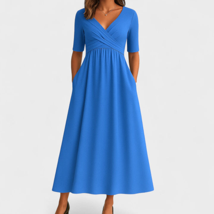 Women's Chic Midi Dress with V-Neck