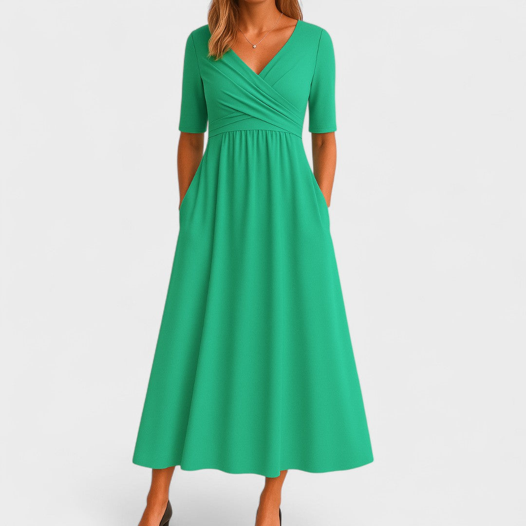 Women's Chic Midi Dress with V-Neck