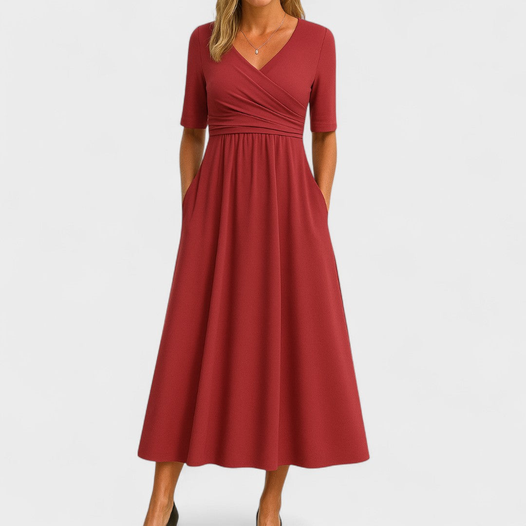 Women's Chic Midi Dress with V-Neck