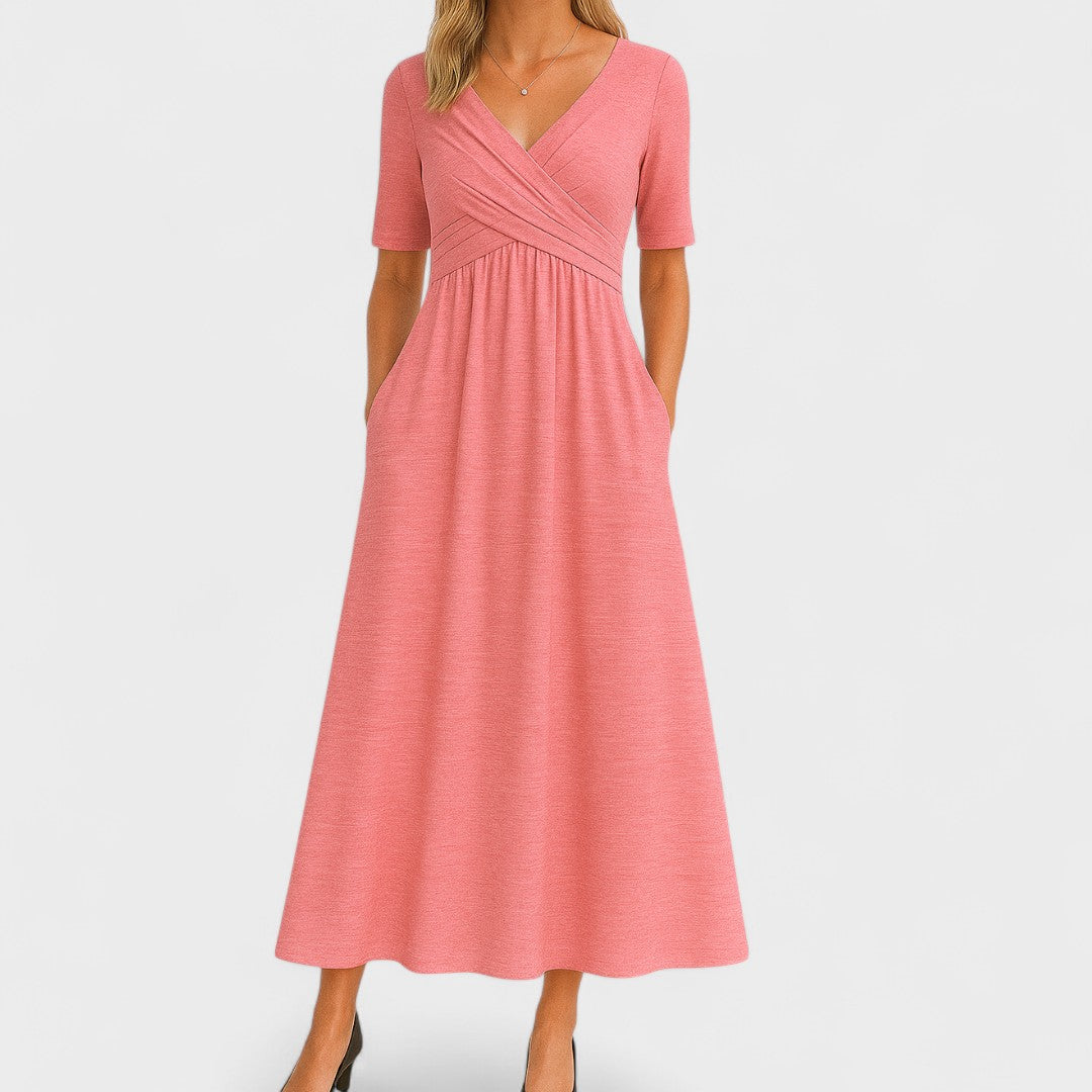 Women's Chic Midi Dress with V-Neck