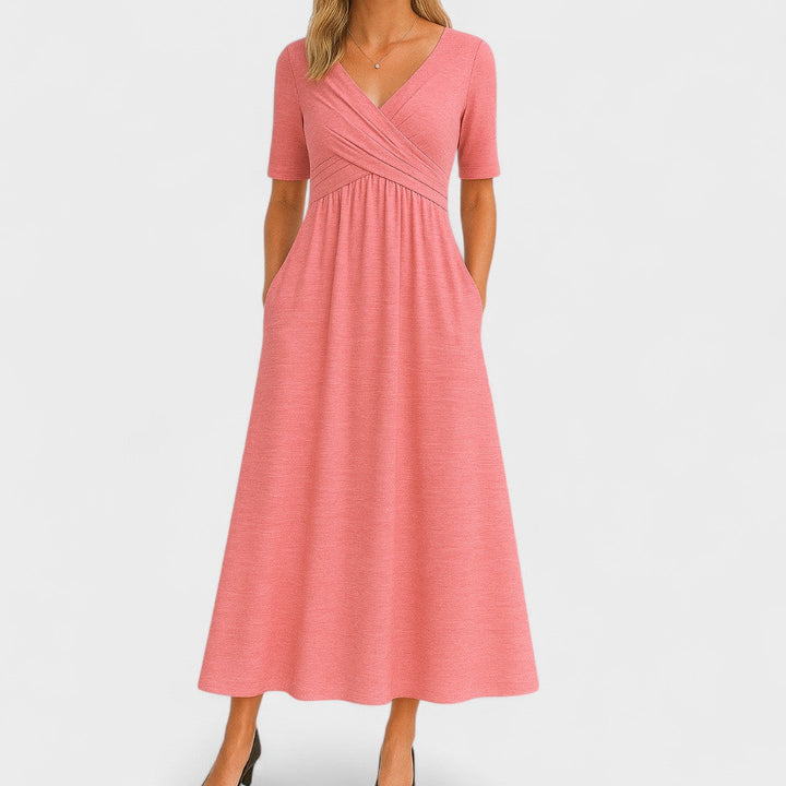 Women's Chic Midi Dress with V-Neck