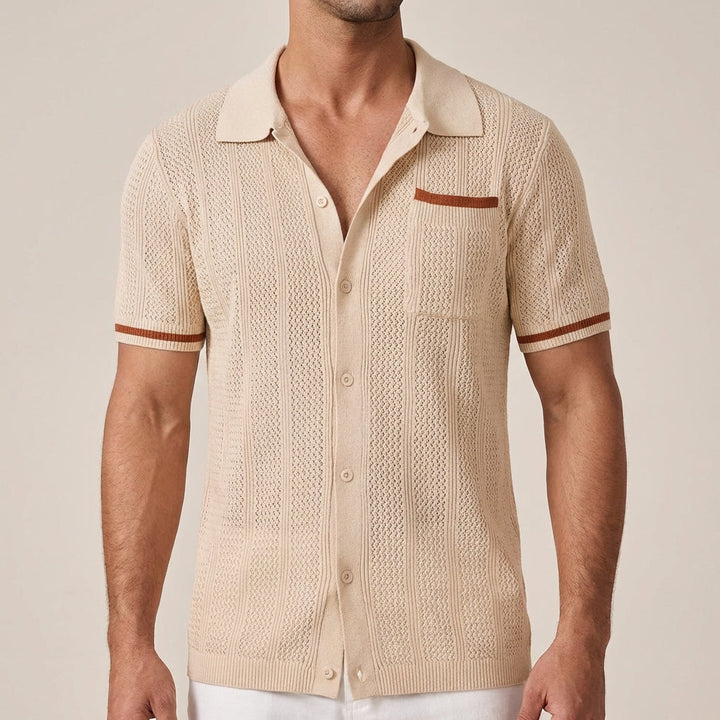 Luka | Men’s Vertical Openwork Lace-Knit Camp Collar Shirt