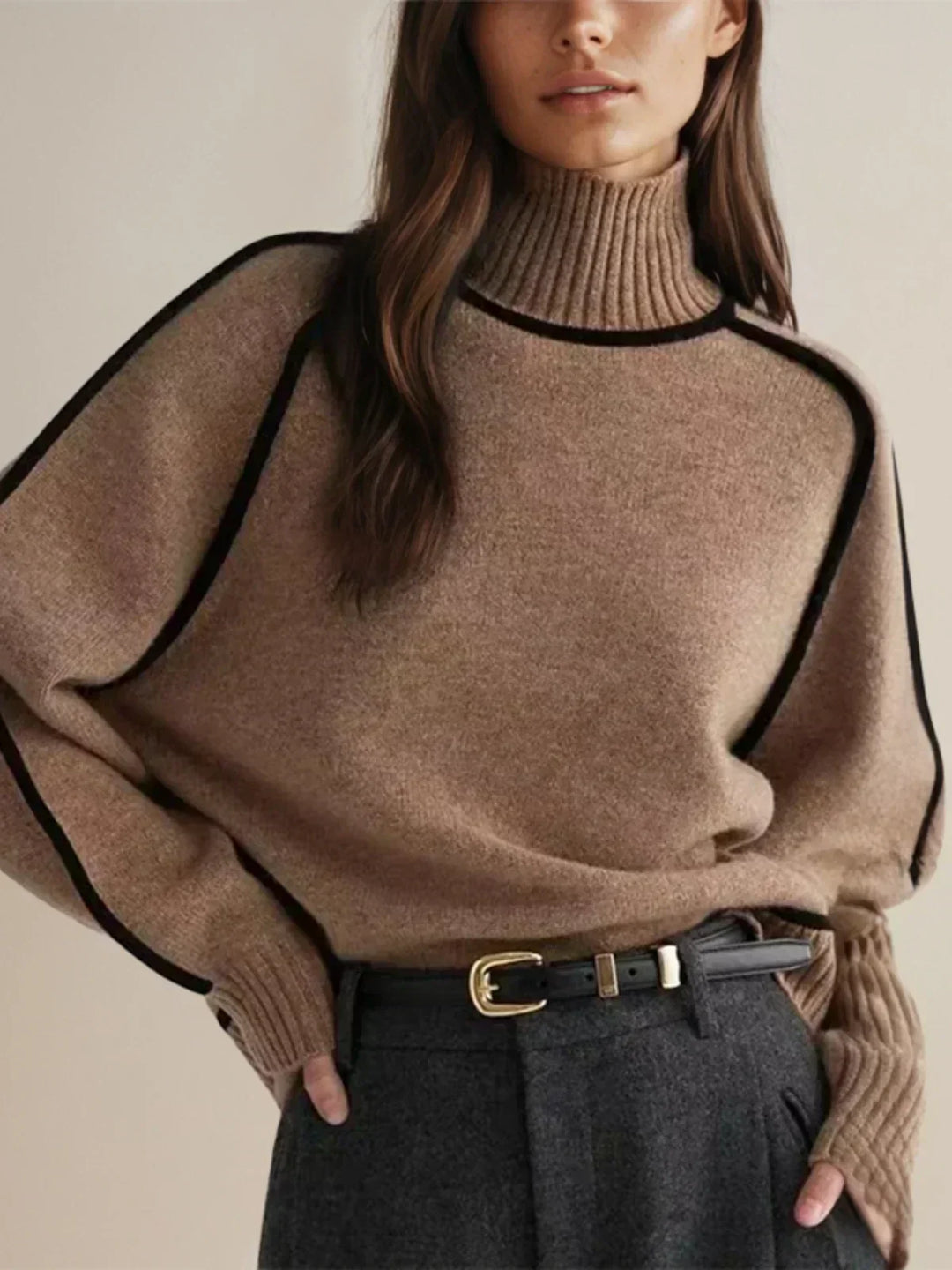 Alara | Contrast Trim Turtleneck Sweater