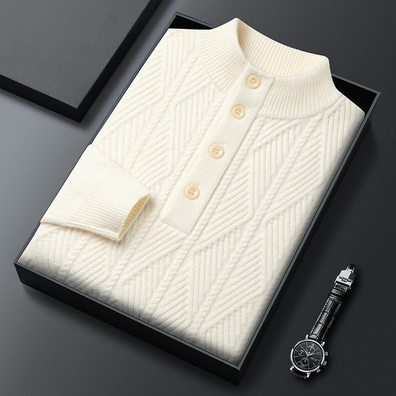 Button-Neck Knit Sweater