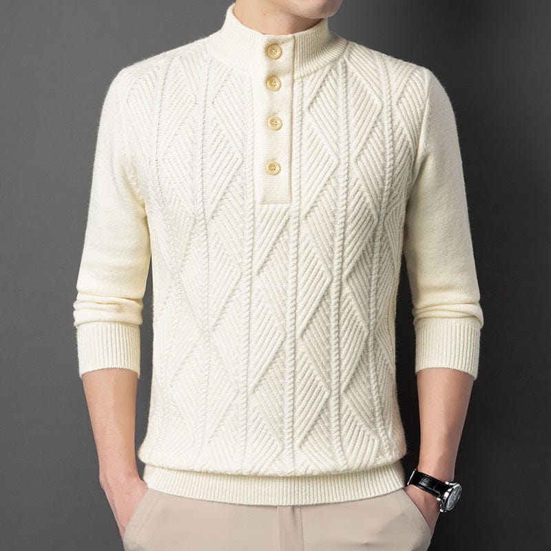 Button-Neck Knit Sweater