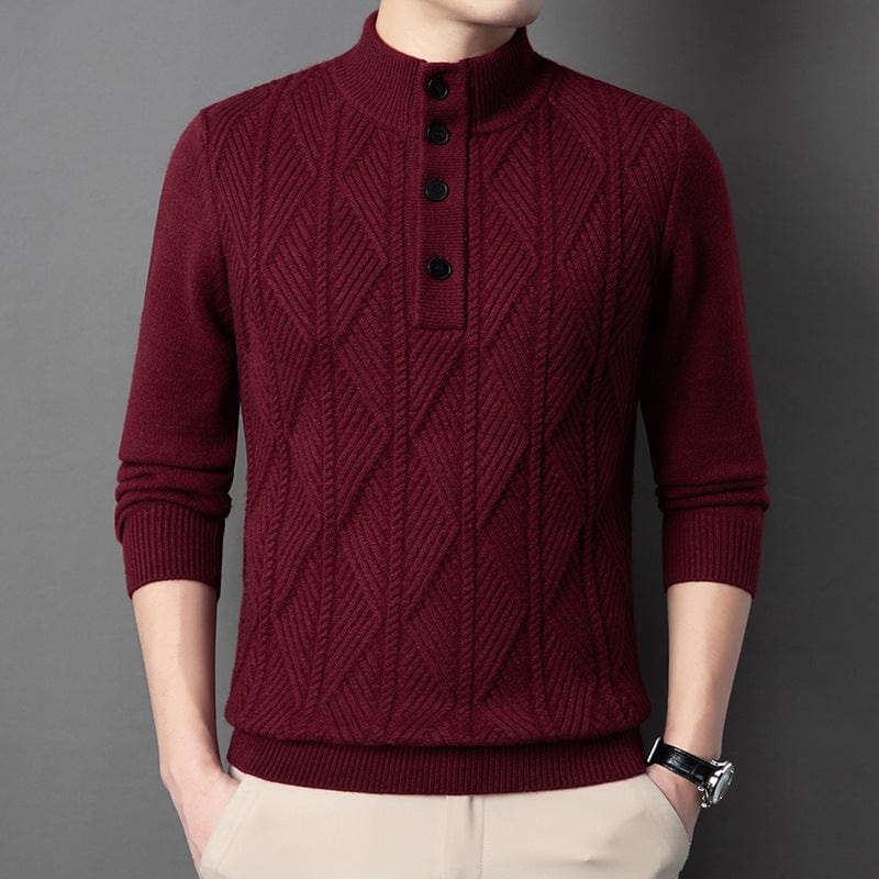 Button-Neck Knit Sweater