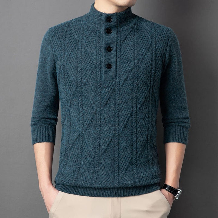 Button-Neck Knit Sweater