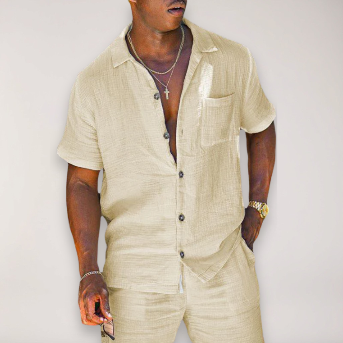 Ronan | Men’s Camp Collar Shirt & Shorts Resort Set
