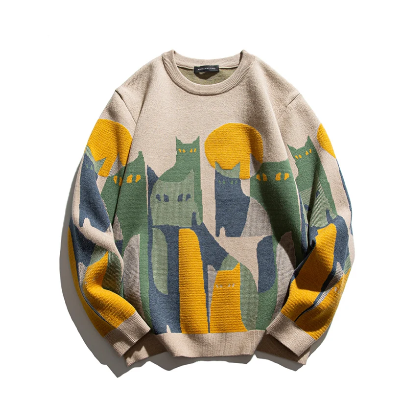 Graphic Cat Print Men’s Sweater