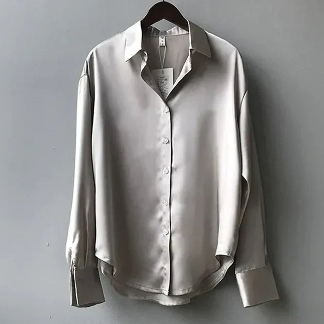 Women’s Long Sleeve Button Down Satin Blouse