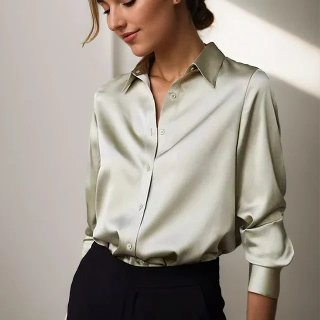 Women’s Long Sleeve Button Down Satin Blouse