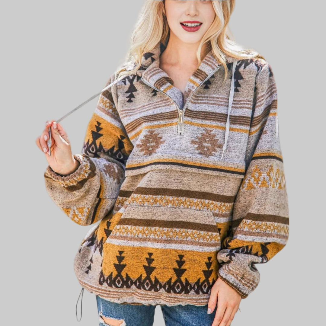 Elara | Patterned Half-Zip Hoodie