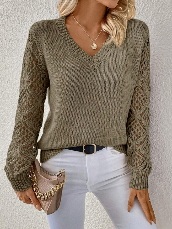 Lena | Crochet Sleeve Knit Sweater