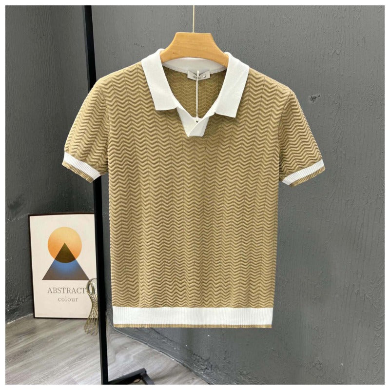 Jude | Men’s Zigzag Textured Knit Polo with Contrast Trim