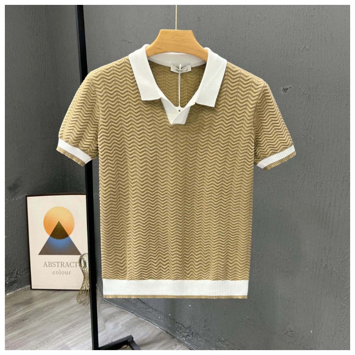 Jude | Men’s Zigzag Textured Knit Polo with Contrast Trim