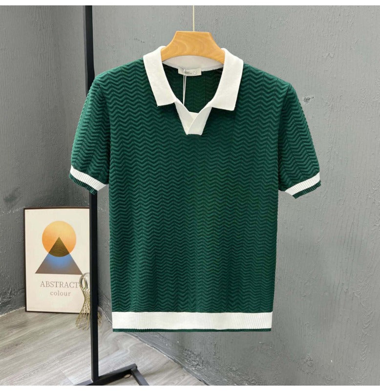 Jude | Men’s Zigzag Textured Knit Polo with Contrast Trim