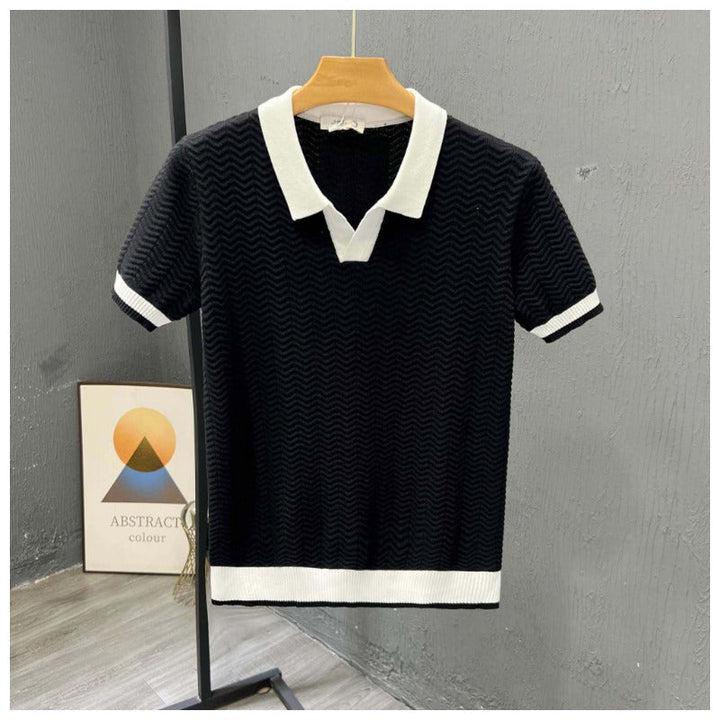 Jude | Men’s Zigzag Textured Knit Polo with Contrast Trim