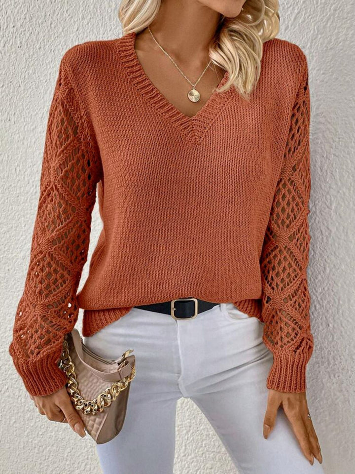 Lena | Crochet Sleeve Knit Sweater
