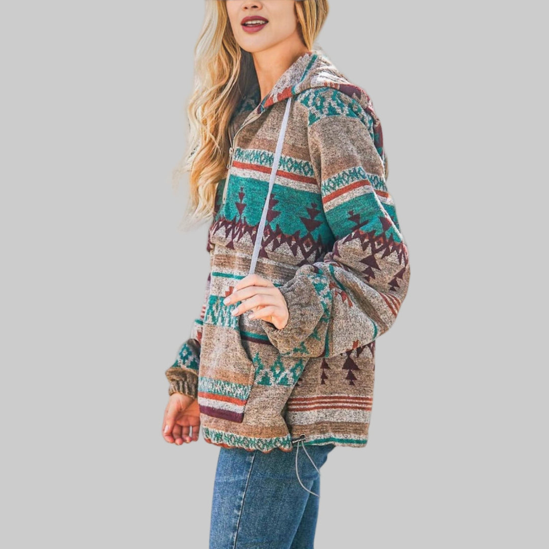 Elara | Patterned Half-Zip Hoodie