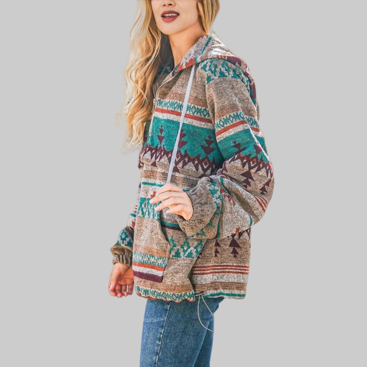 Elara | Patterned Half-Zip Hoodie