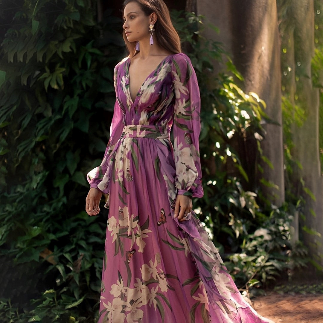 Women’s Comfortable Floral V-Neck Maxi Dress