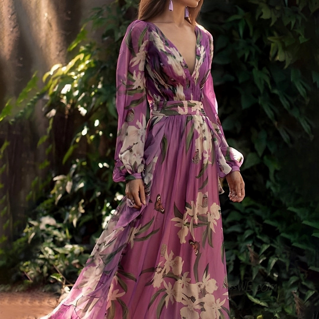 Women’s Comfortable Floral V-Neck Maxi Dress