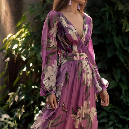 Women’s Comfortable Floral V-Neck Maxi Dress