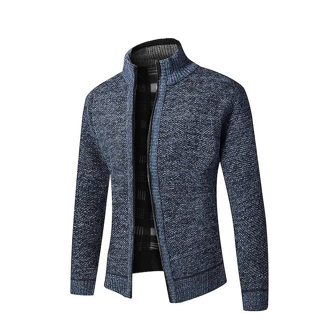 Plaid-Lined Zip-Up Men’s Cardigan