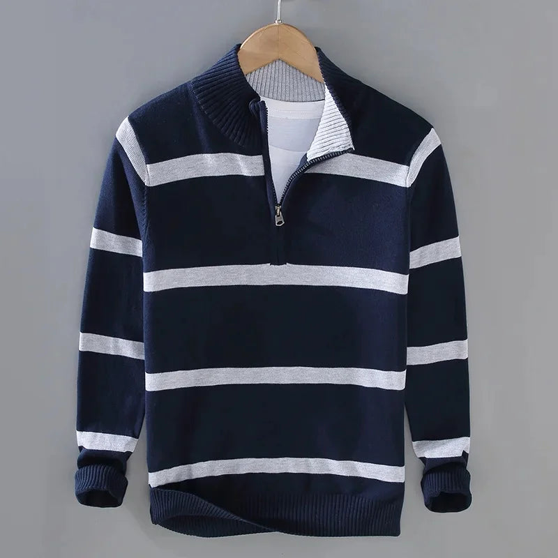 Striped Half-Zip Knit Sweater
