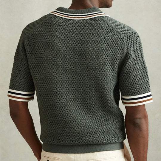Kace | Men’s Full-Button Knit Utility Polo in Army Green