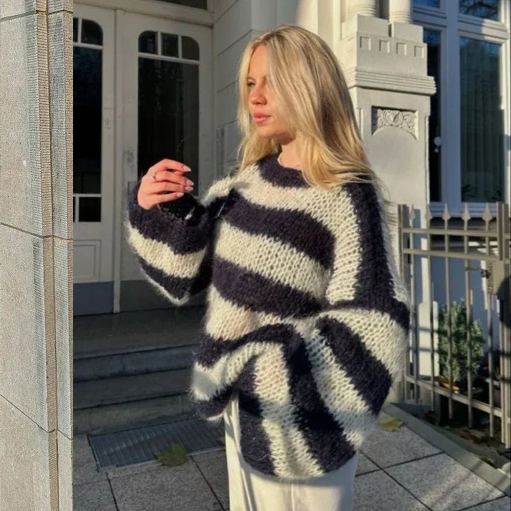 Brielle | Fluffy Striped Knit Sweater