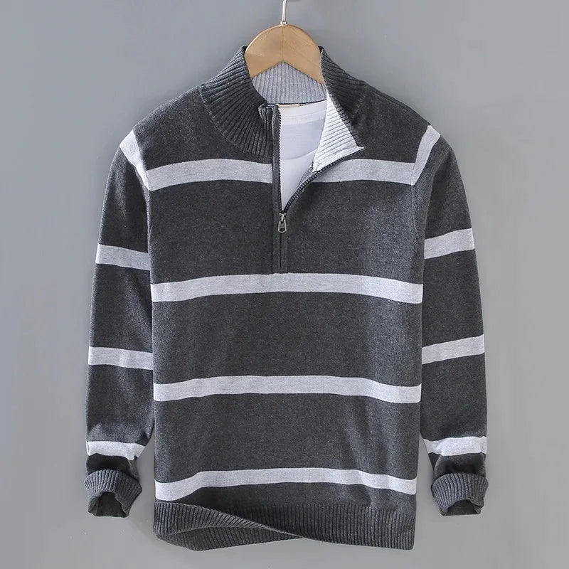 Striped Half-Zip Knit Sweater
