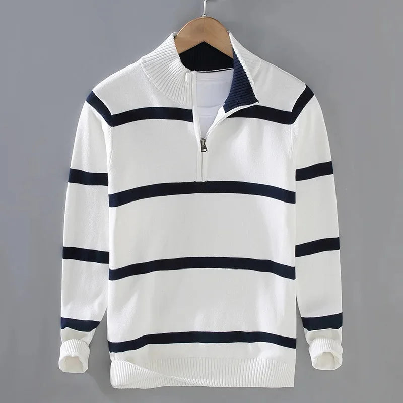 Striped Half-Zip Knit Sweater